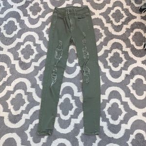 Ripped green denim size 0 super stretch jeans